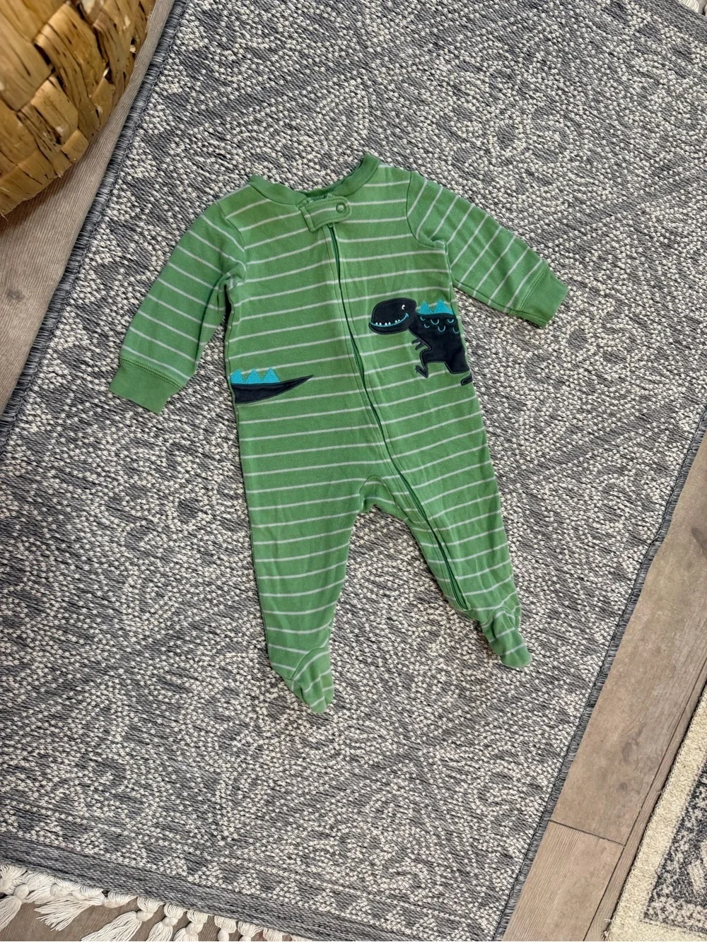 Carter's Baby Boy Footies Sleeper Green Striped Dino Footed One-Piece 6 Months